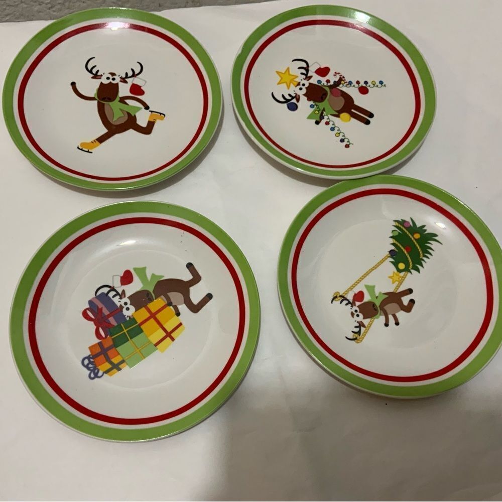 Set Of 4 Promotional Alliance WHIMSICAL REINDEER 6” APPETIZER Plates A3